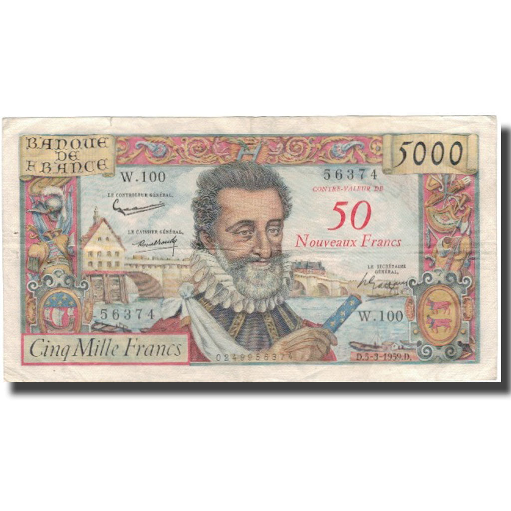 Frankreich, 50 Nouveaux Francs on 5000 Francs, Henri IV, 1959, 1959-03-05, S+