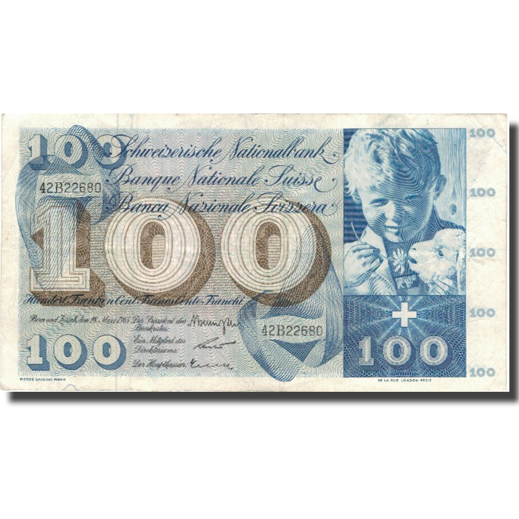 Banknote, Switzerland, 100 Franken, 1963, 1963-03-28, KM:49e, VF(30-35)