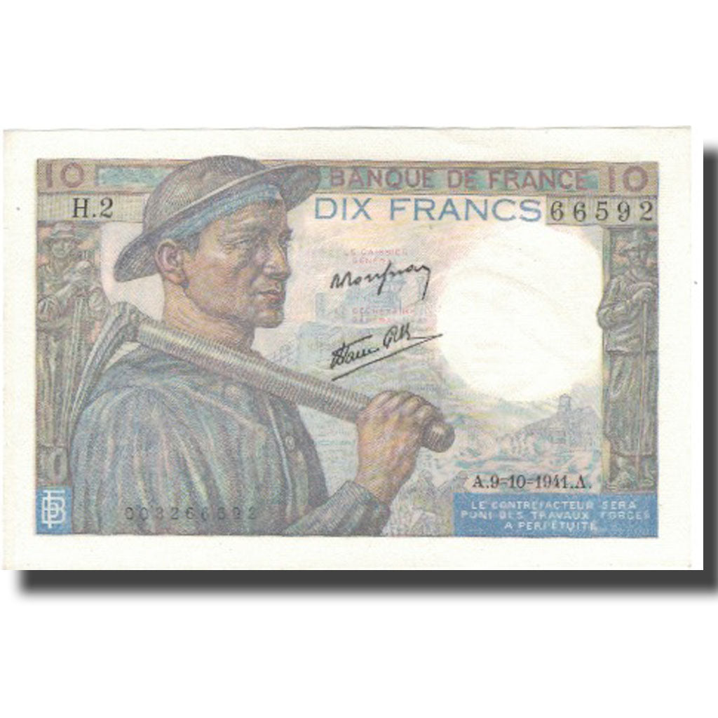 Francia, 10 Francs, Mineur, 1941, 1941-10-09, EBC+, Fayette:8.2, KM:99b