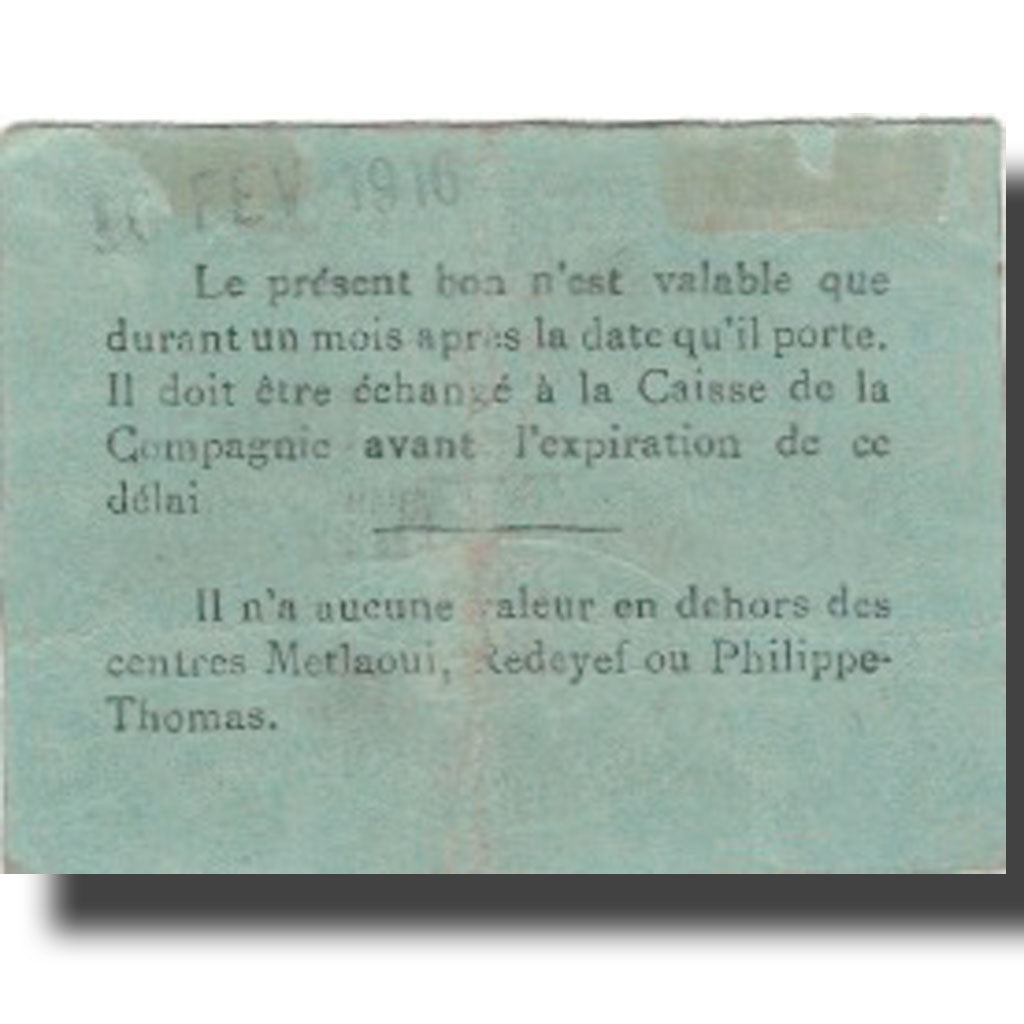 Billete, Túnez, GAFSA, 1 Franc, valeur faciale, 1916, 1916-02-10, MBC+