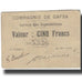 Nota, Tunísia, GAFSA, 5 Francs, valeur faciale, 1915, 1915-12-25, EF(40-45)