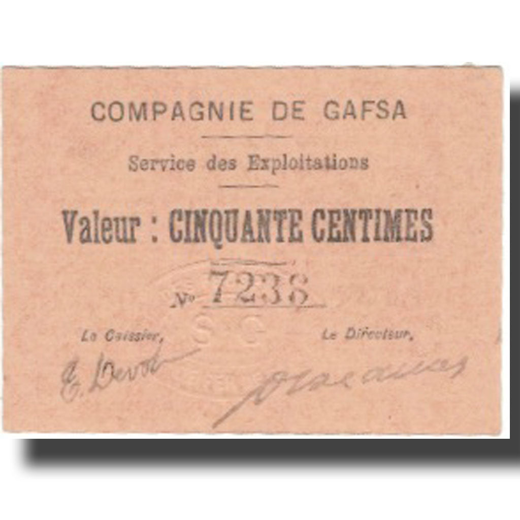 Nota, Tunísia, GAFSA, 50 Centimes, valeur faciale, 1916, 1916-02-10, UNC(65-70)