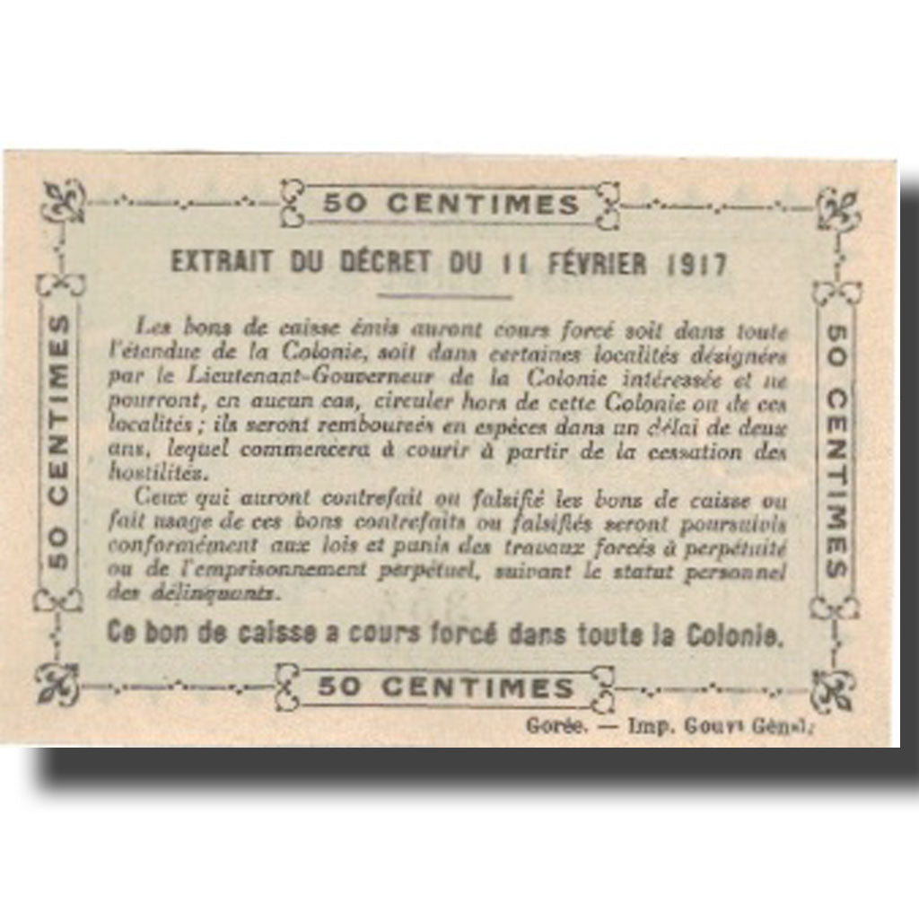 Banknote, Senegal, 0.50 Franc, valeur faciale, 1917, 1917-02-11, KM:1b, UNC(64)
