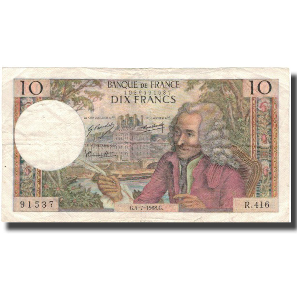 France, 10 Francs, Voltaire, 1968, 1968-07-04, TB+, KM:147c