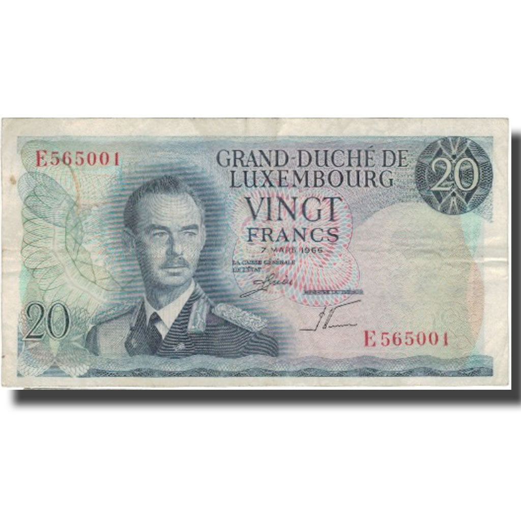 Banknote, Luxembourg, 20 Francs, 1966, 1966-03-07, KM:54a, VF(30-35)