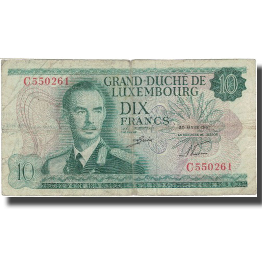 Banknote, Luxembourg, 10 Francs, 1967, 1967-03-20, KM:53a, VF(20-25)