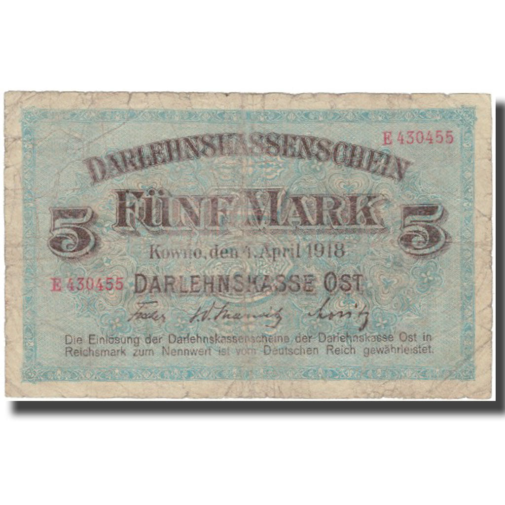 Banknote, Germany, 5 Mark, 1918, 1918-04-04, KM:R130, VG(8-10)