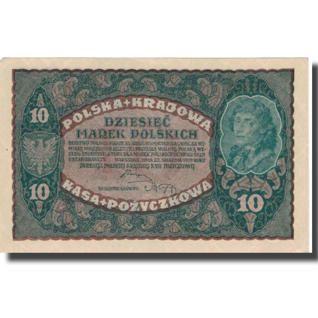 Banknote, Poland, 10 Marek, 1919, 1919-08-23, KM:25, UNC(60-62)