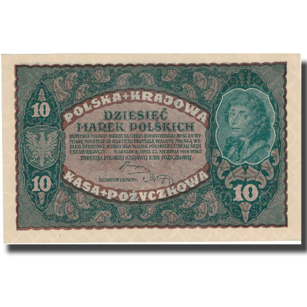 Banknote, Poland, 10 Marek, 1919, 1919-08-23, KM:25, UNC(60-62)