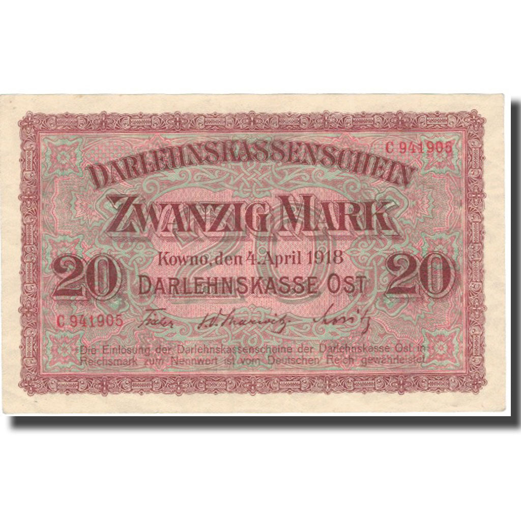 Banknote, Germany, 20 Mark, 1918, 1918-04-04, KM:R131, AU(55-58)