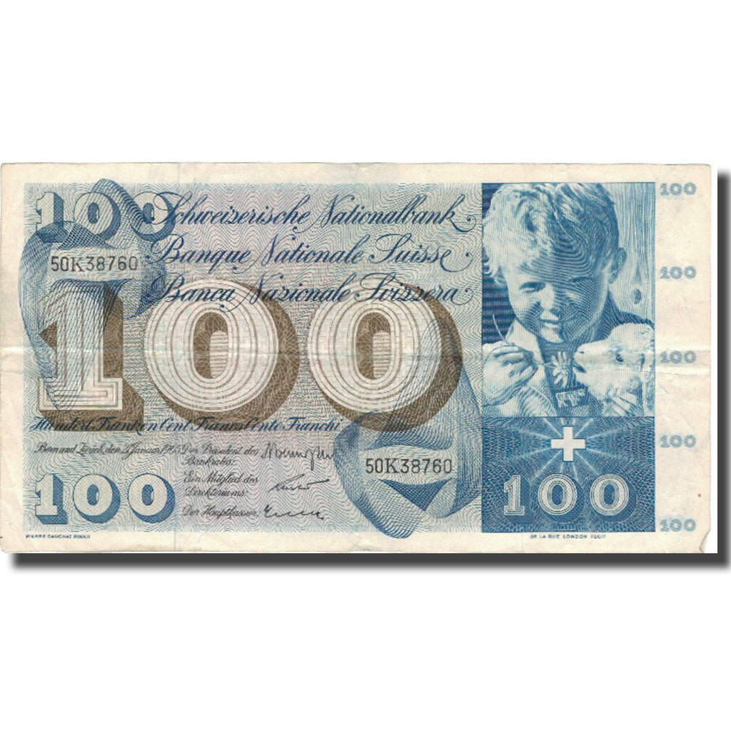 Banknote, Switzerland, 100 Franken, 1965, 1965-01-21, KM:49g, VF(20-25)