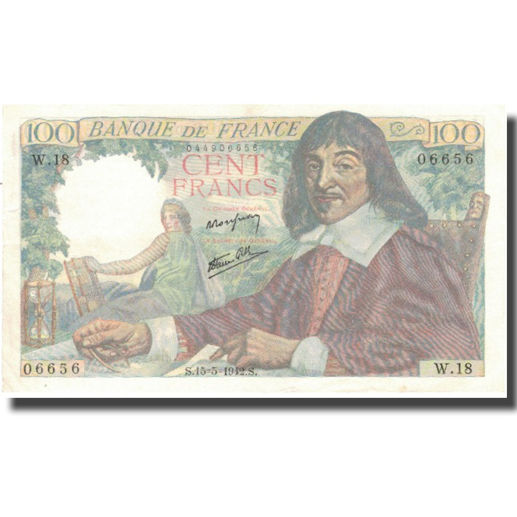 France, 100 Francs, Descartes, 1942, 1942-05-15, TTB+, Fayette:27.1, KM:101a