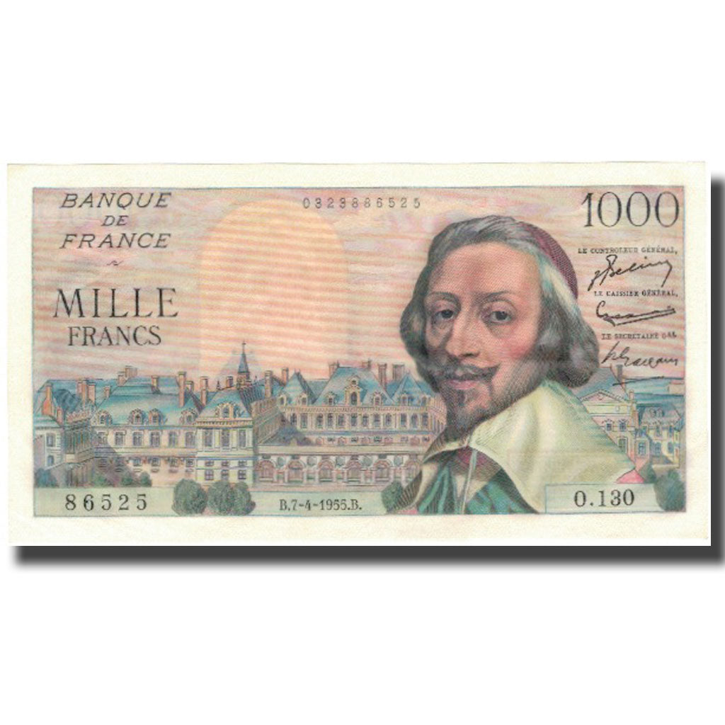 France, 1000 Francs, Richelieu, 1955, 1955-04-07, SUP+, Fayette:42.12, KM:134a