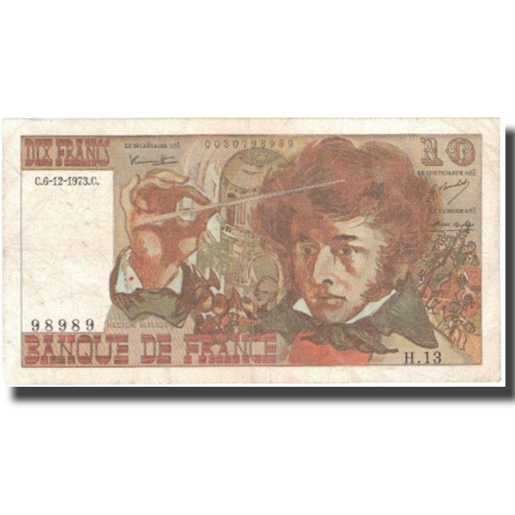 França, 10 Francs, Berlioz, 1973, 1973-12-06, VF(30-35), Fayette:63.2, KM:150a