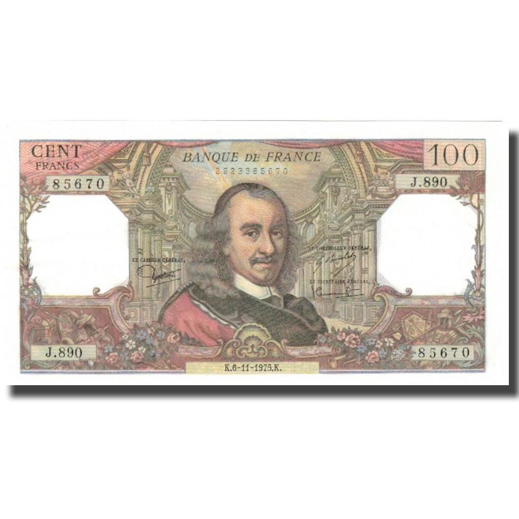 França, 100 Francs, Corneille, 1975, 1975-11-06, UNC(65-70), Fayette:65.50