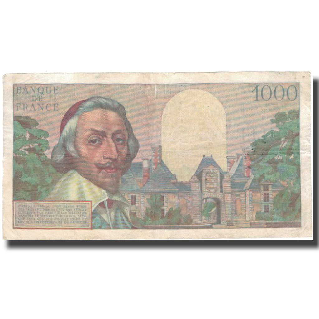 France, 1000 Francs, Richelieu, 1956, 1956-12-06, VF(20-25), Fayette:42.24
