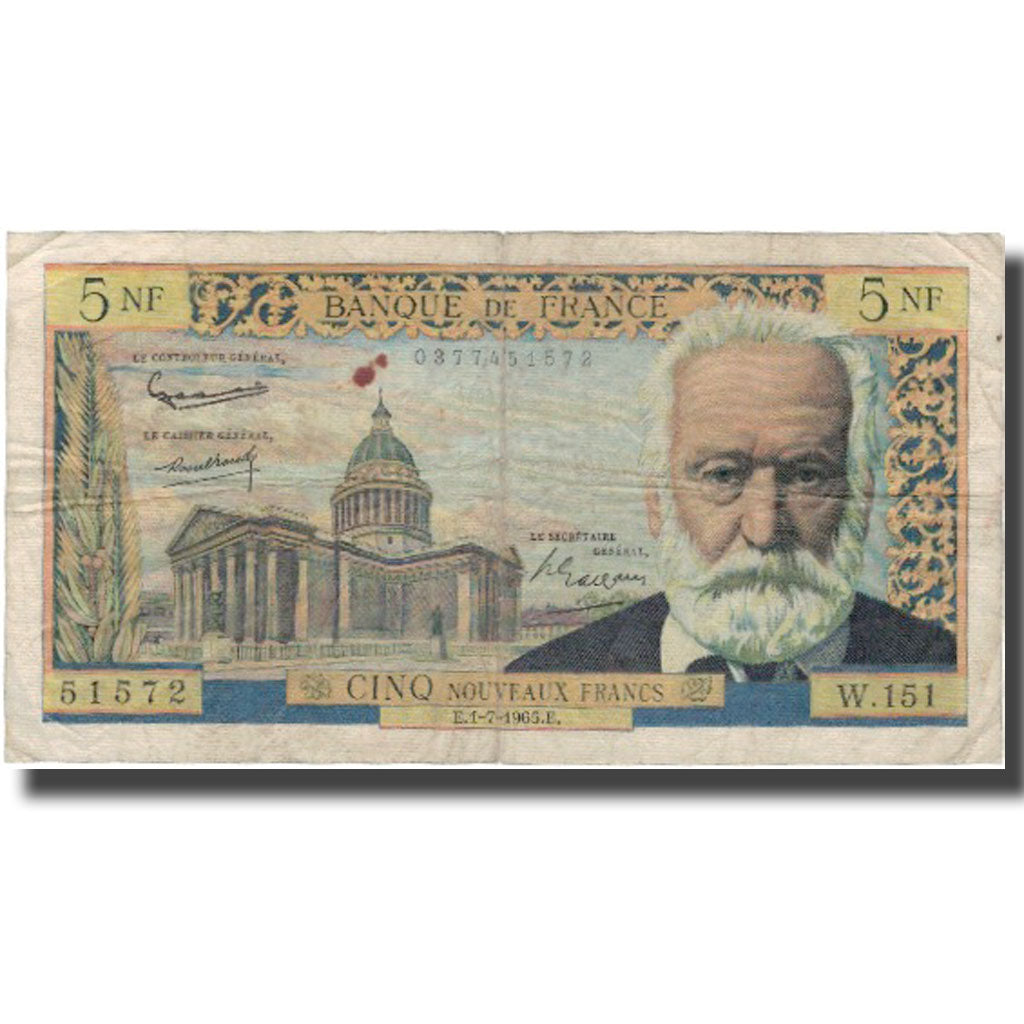 Francja, 5 Nouveaux Francs, Victor Hugo, 1965, 1965-07-01, VF(20-25)