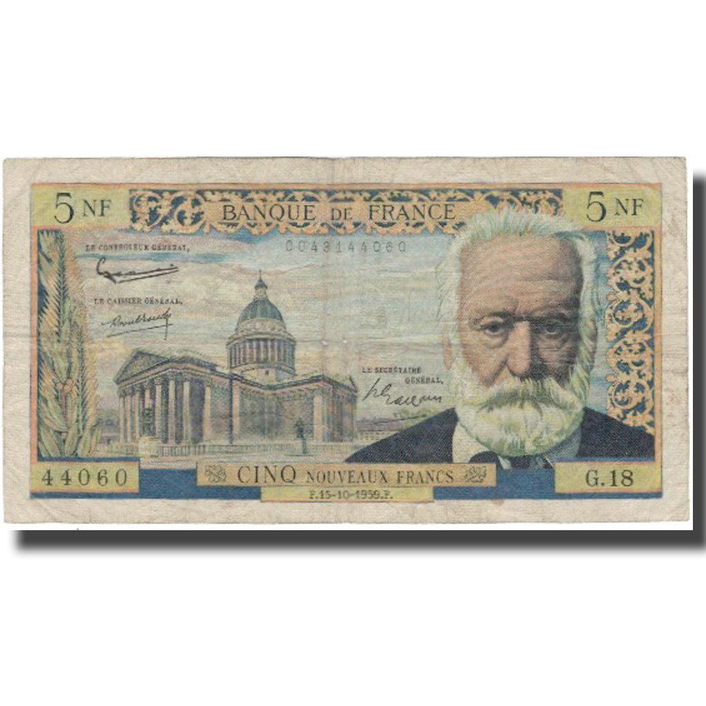 Francja, 5 Nouveaux Francs, Victor Hugo, 1959, 1959-10-15, VF(20-25)