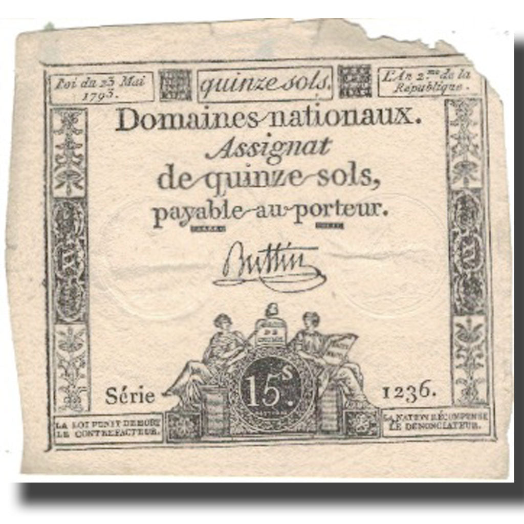 Francia, 15 Sols, 1793, 1793-05-23, BC, KM:A69b, Lafaurie:166