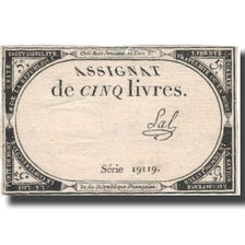 France, 5 Livres, 1793, Sal, 1793, TTB+, KM:A76, Lafaurie:171