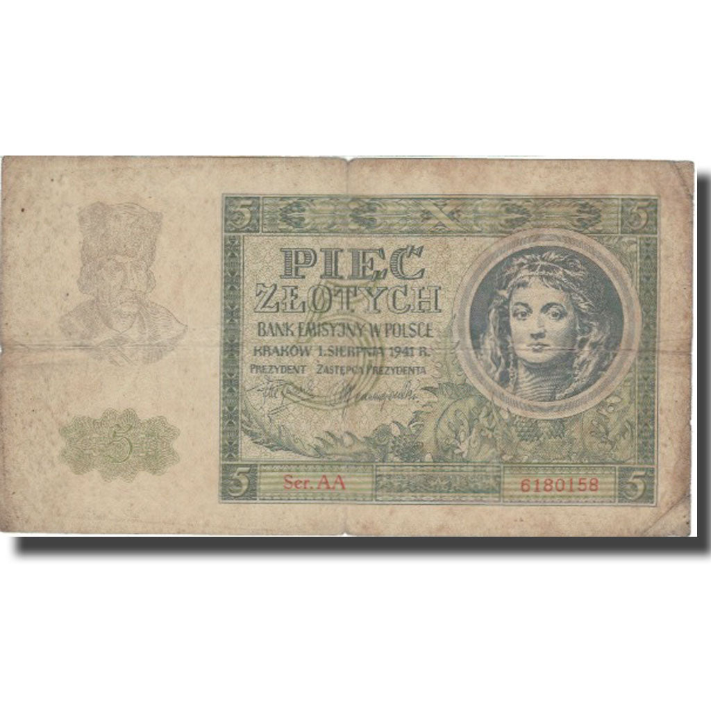 Banknote, Poland, 5 Zlotych, 1941, 1941-08-01, KM:101, F(12-15)