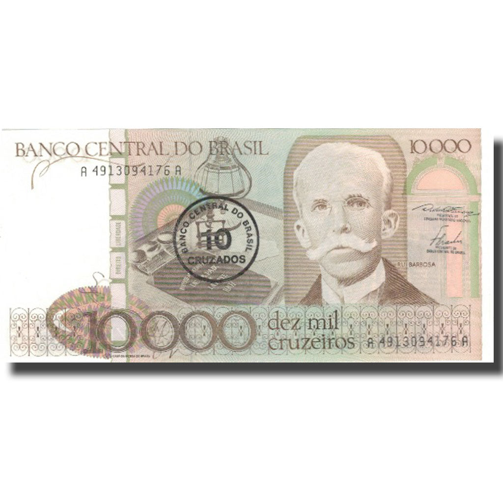 Geldschein, Brasilien, 10 Cruzados on 10,000 Cruzeiros, 1986, 1986, KM:206, UNZ