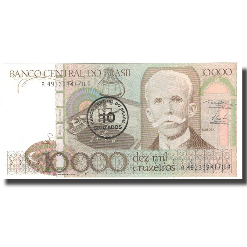 Geldschein, Brasilien, 10 Cruzados on 10,000 Cruzeiros, 1986, 1986, KM:206, UNZ