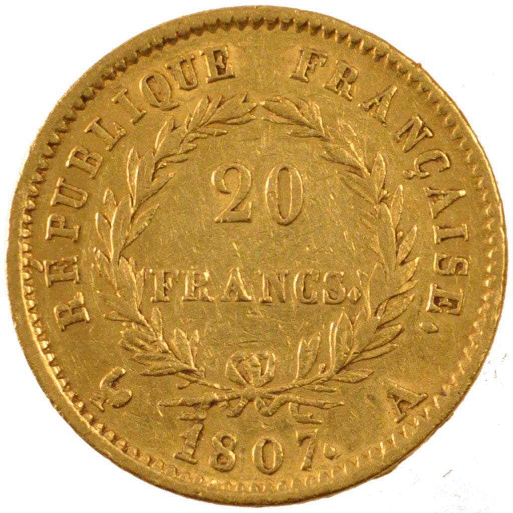 Coin, France, Napoléon I, 20 Francs, 1807, Paris, AU(50-53), Gold, KM:A687.1