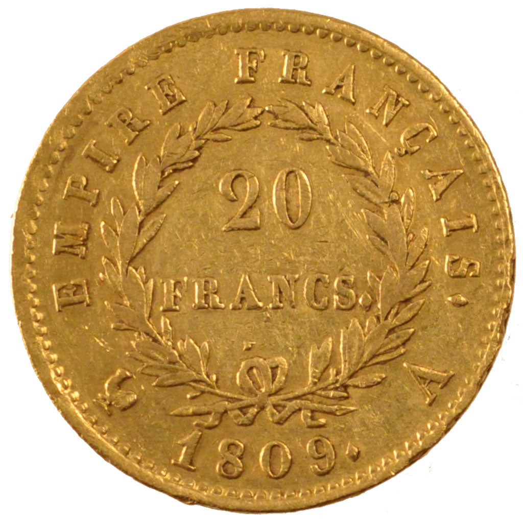 FRANCE, Napoléon I, 20 Francs, 1809, Paris, KM #695.1, EF(40-45), Gold, Gadoury 