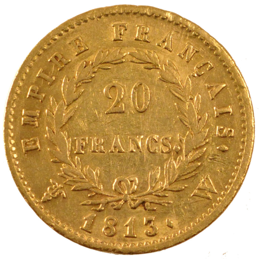 FRANCE, Napoléon I, 20 Francs, 1813, Lille, KM #695.10, AU(50-53), Gold, Gadoury