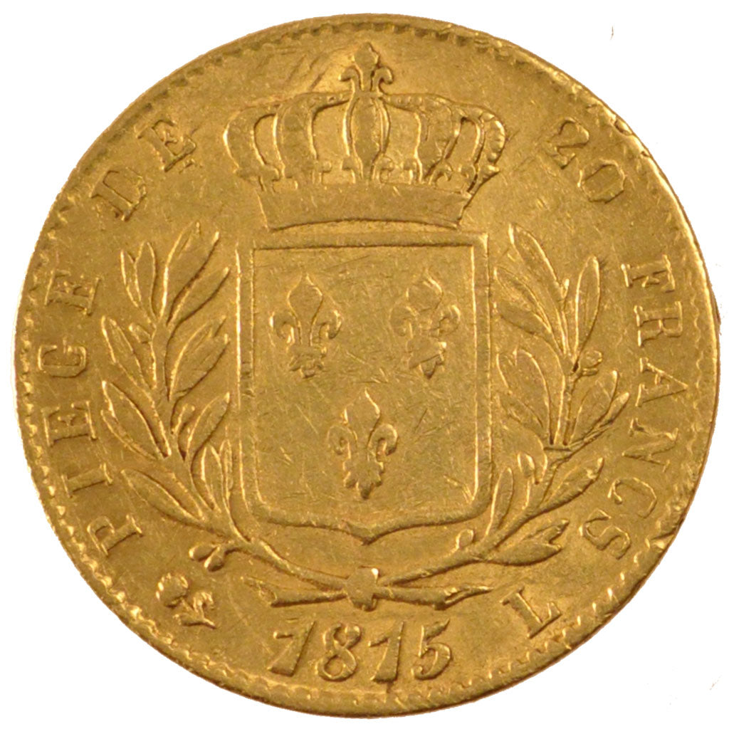 FRANCE, 20 Francs, 1815, Bayonne, EF(40-45), Gold, Gadoury #1026, 6.39