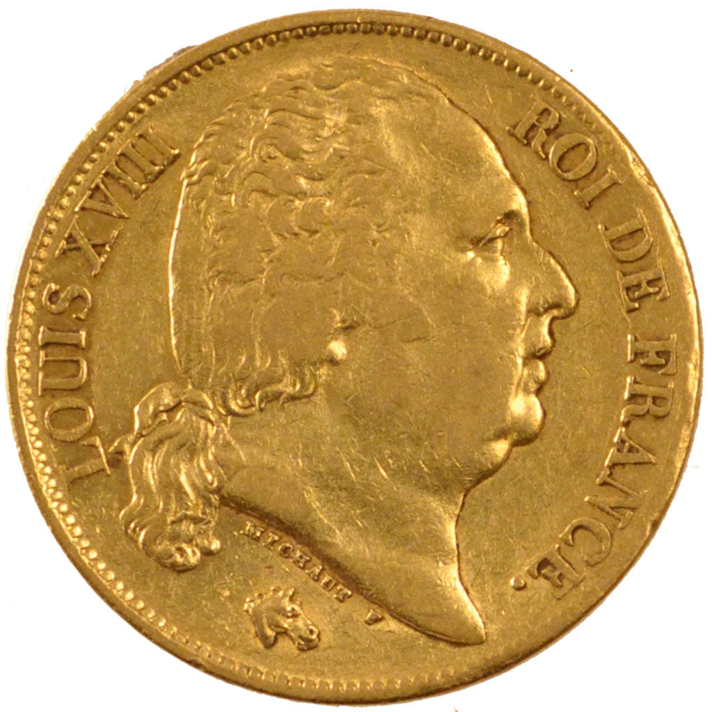 FRANCE, Louis XVIII, 20 Francs, 1818, Lille, KM #712.9, EF(40-45), Gold,...