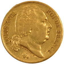 FRANCE, Louis XVIII, 20 Francs, 1818, Lille, KM #712.9, EF(40-45), Gold,...
