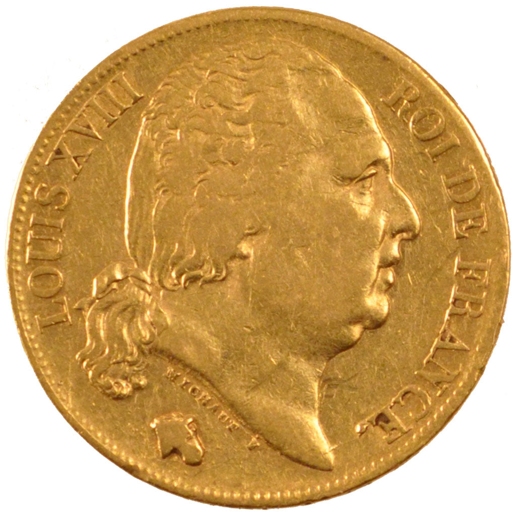 FRANCE, Louis XVIII, 20 Francs, 1824, Paris, KM #712.1, EF(40-45), Gold,...