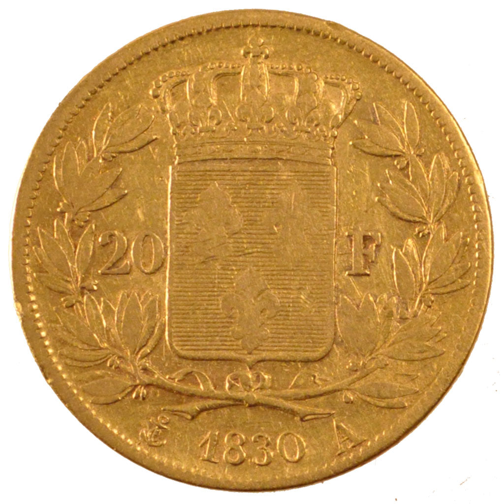 FRANCE, Charles X, 20 Francs, 1830, Paris, KM #726.1, VF(30-35), Gold, Gadoury..