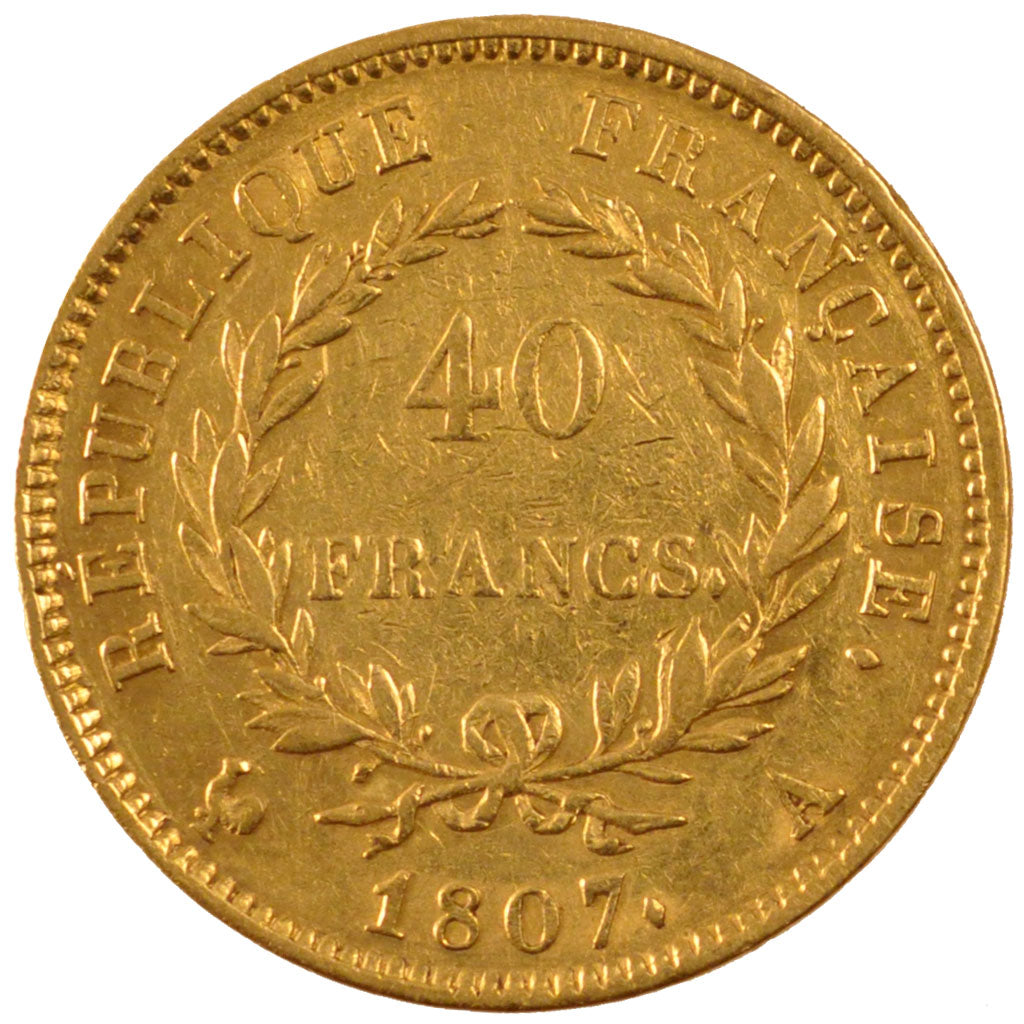 FRANCE, Napoléon I, 40 Francs, 1807, Paris, KM #A688.1, EF(40-45), Gold, Gadoury