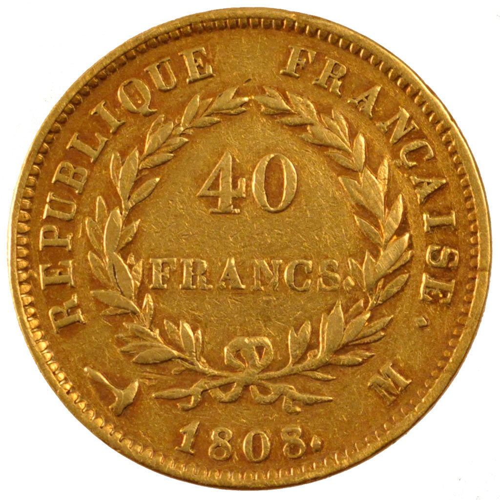 FRANCE, Napoléon I, 40 Francs, 1808, Toulouse, KM #688.3, EF(40-45), Gold, G...