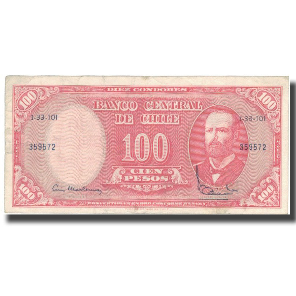Banknote, Chile, 10 Centesimos on 100 Pesos, 1960-61, KM:127a, EF(40-45)