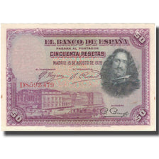 Nota, Espanha, 50 Pesetas, 1928, 1928-08-15, KM:75a, AU(55-58)