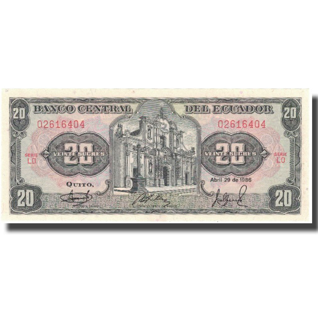 Nota, Equador, 20 Sucres, 1986, 1986-04-29, KM:121Aa, UNC(60-62)