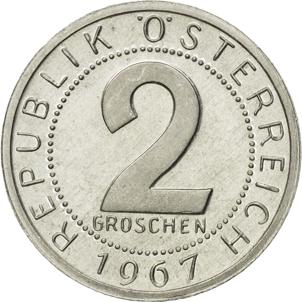 Coin, Austria, 2 Groschen, 1967, MS(63), Aluminum, KM:2876