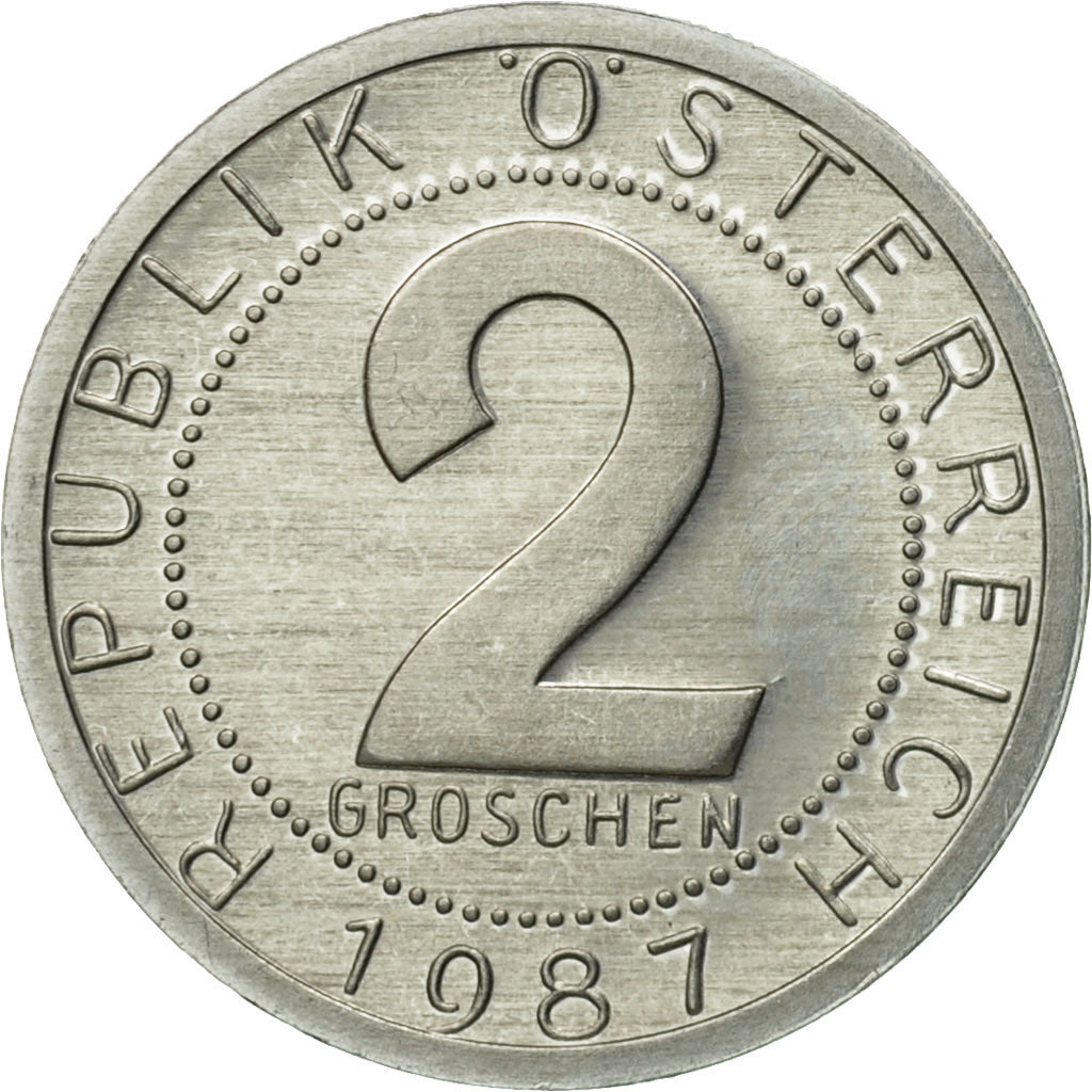Coin, Austria, 2 Groschen, 1987, MS(63), Aluminum, KM:2876
