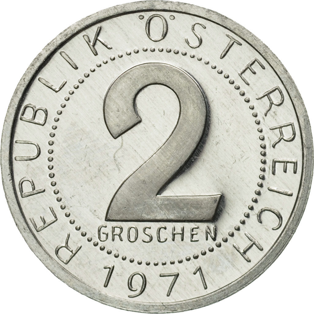 Coin, Austria, 2 Groschen, 1971, MS(63), Aluminum, KM:2876