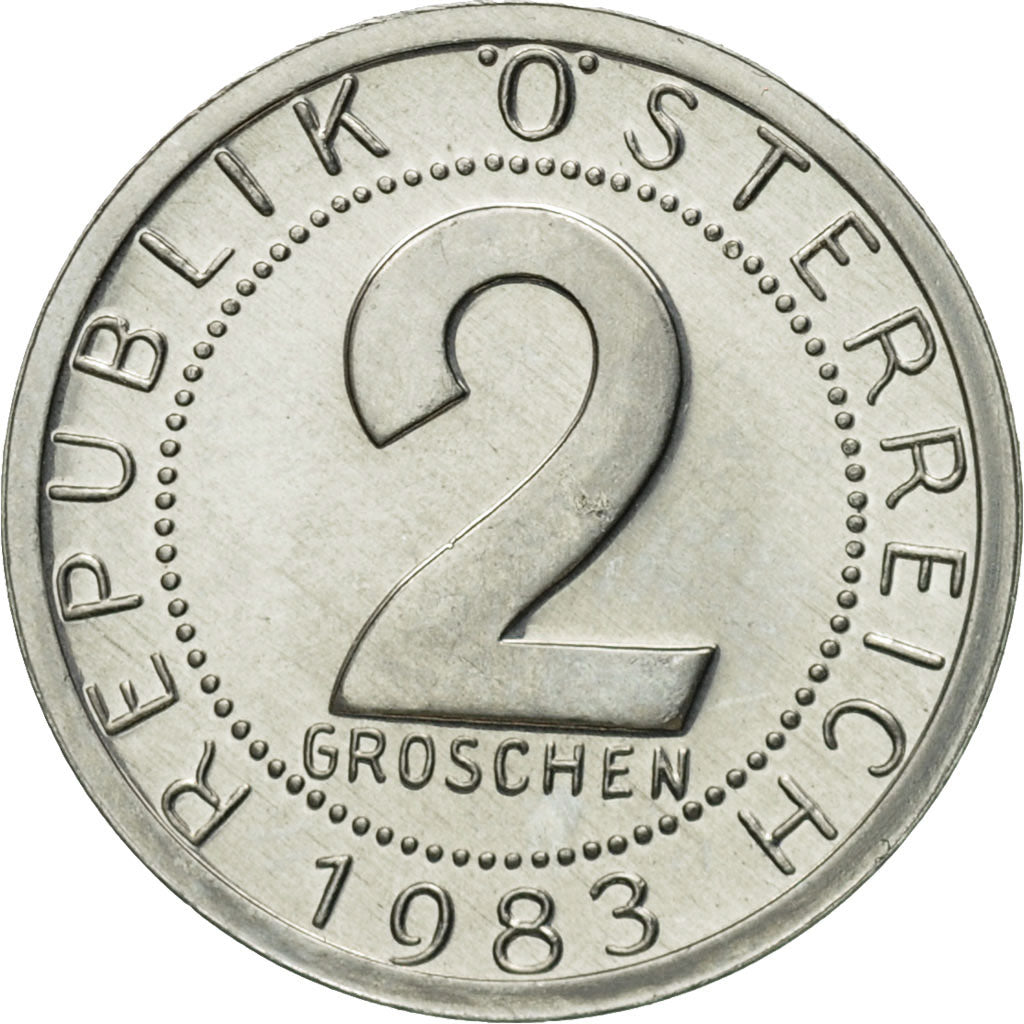 Coin, Austria, 2 Groschen, 1983, MS(63), Aluminum, KM:2876