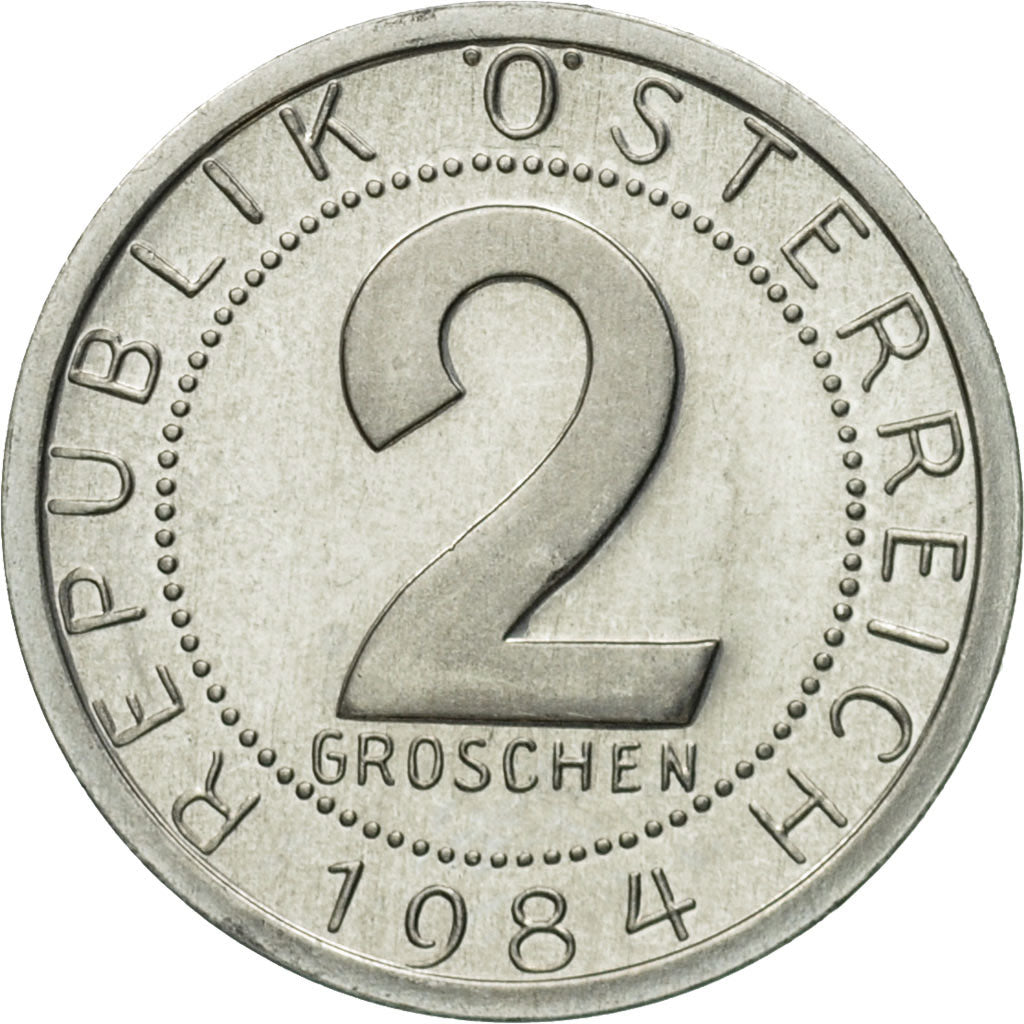 Coin, Austria, 2 Groschen, 1984, MS(63), Aluminum, KM:2876