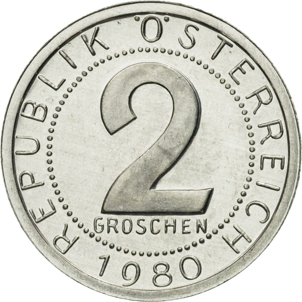 Coin, Austria, 2 Groschen, 1980, MS(63), Aluminum, KM:2876