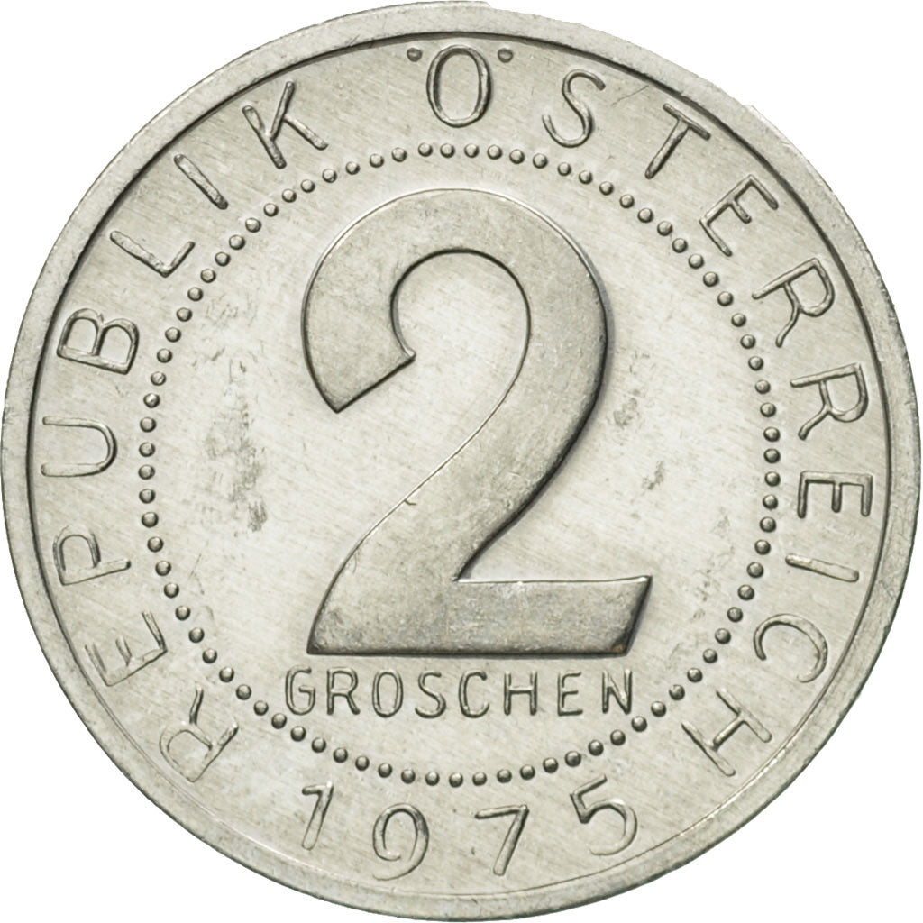 Coin, Austria, 2 Groschen, 1975, MS(63), Aluminum, KM:2876