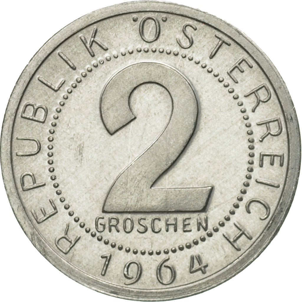 Coin, Austria, 2 Groschen, 1964, MS(63), Aluminum, KM:2876