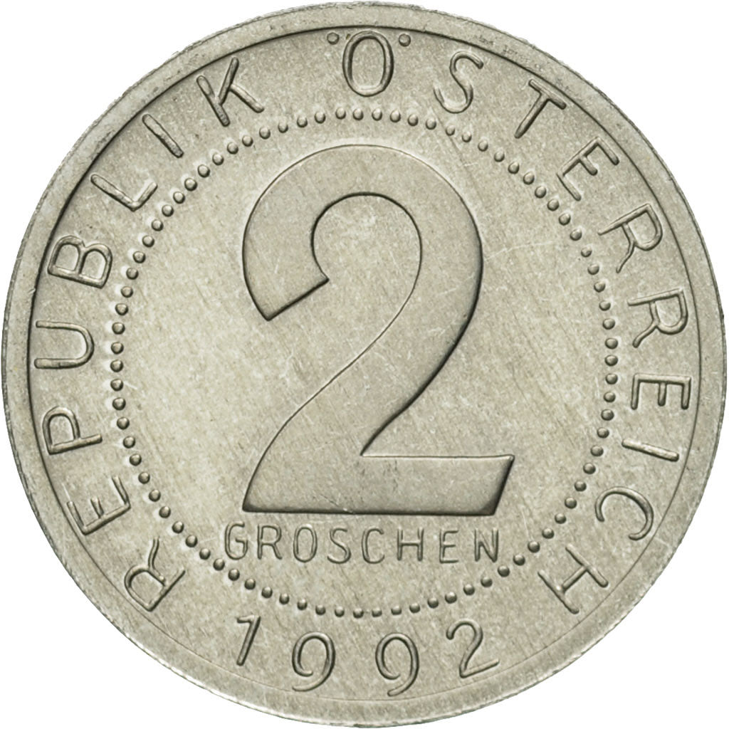 Coin, Austria, 2 Groschen, 1992, MS(63), Aluminum, KM:2876