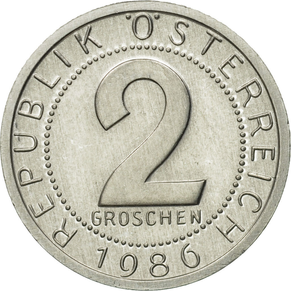 Coin, Austria, 2 Groschen, 1986, MS(63), Aluminum, KM:2876